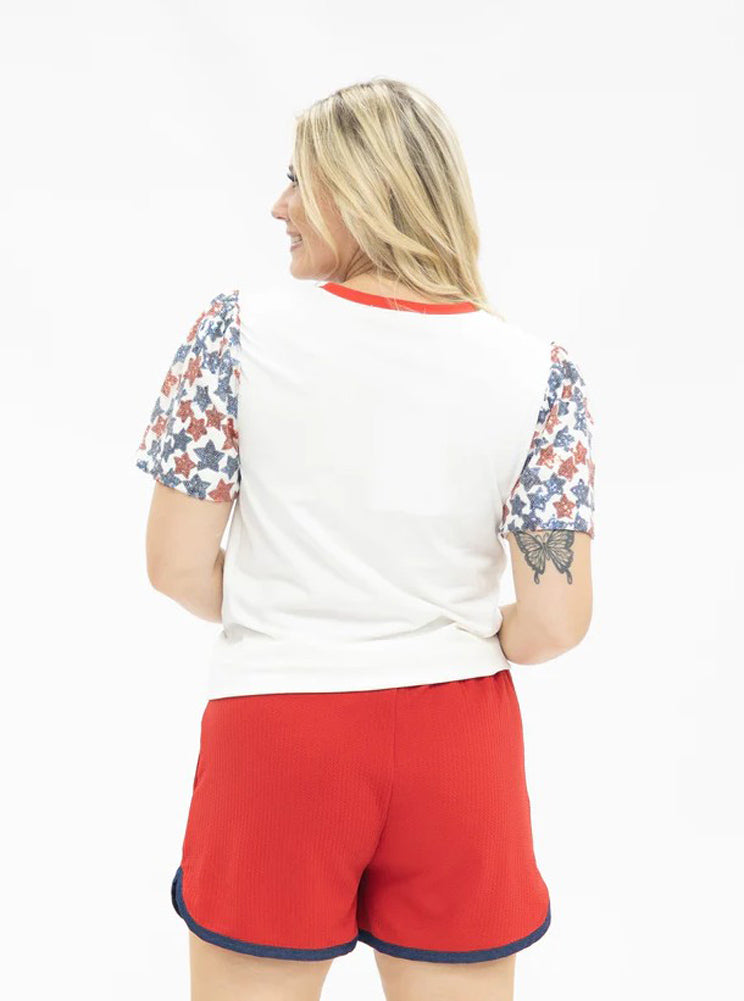 Sequin Flag Princess Top in White by Southern Grace