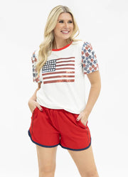 Sequin Flag Princess Top in White by Southern Grace