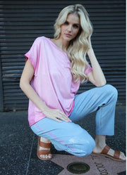 Short Sleeve Novelty Top in Fuchsia by Urban Mangoz