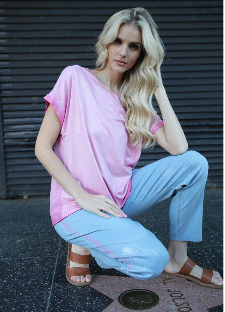 Short Sleeve Novelty Top in Fuchsia by Urban Mangoz