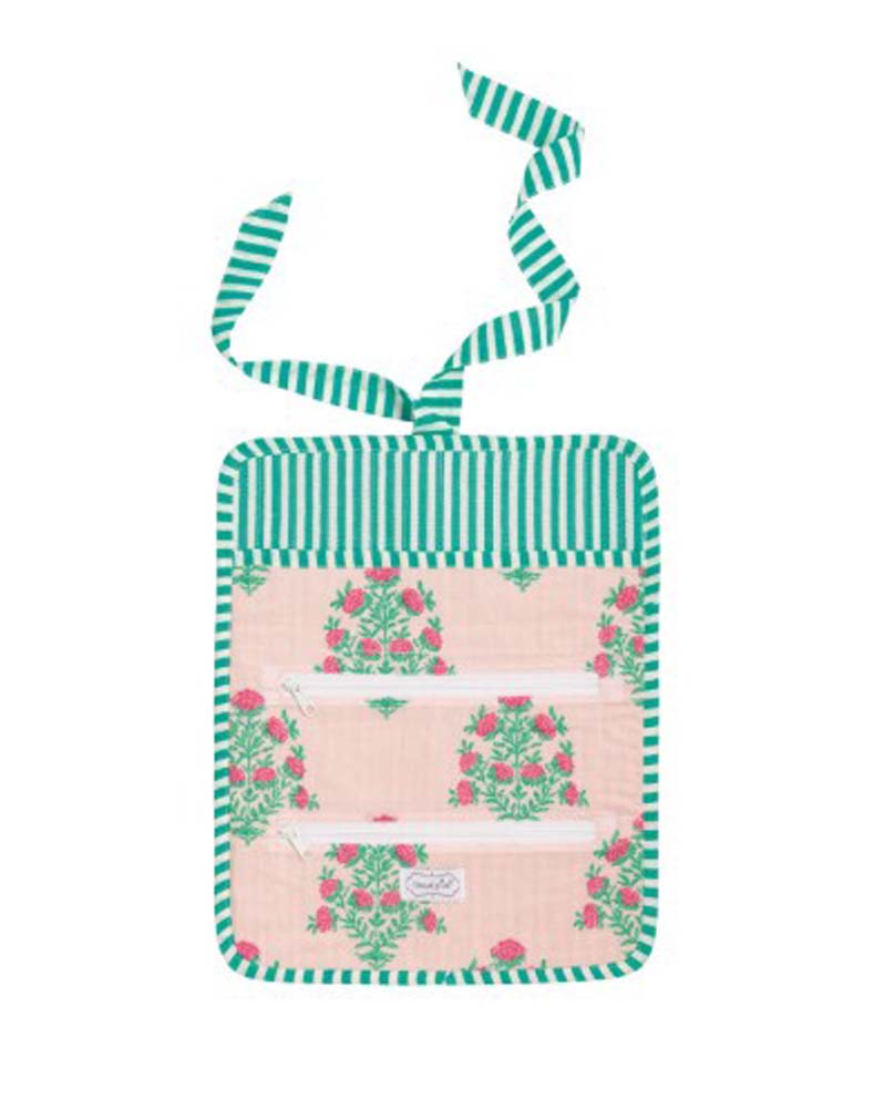 Blush Block Print Jewelry Roll by Mud Pie