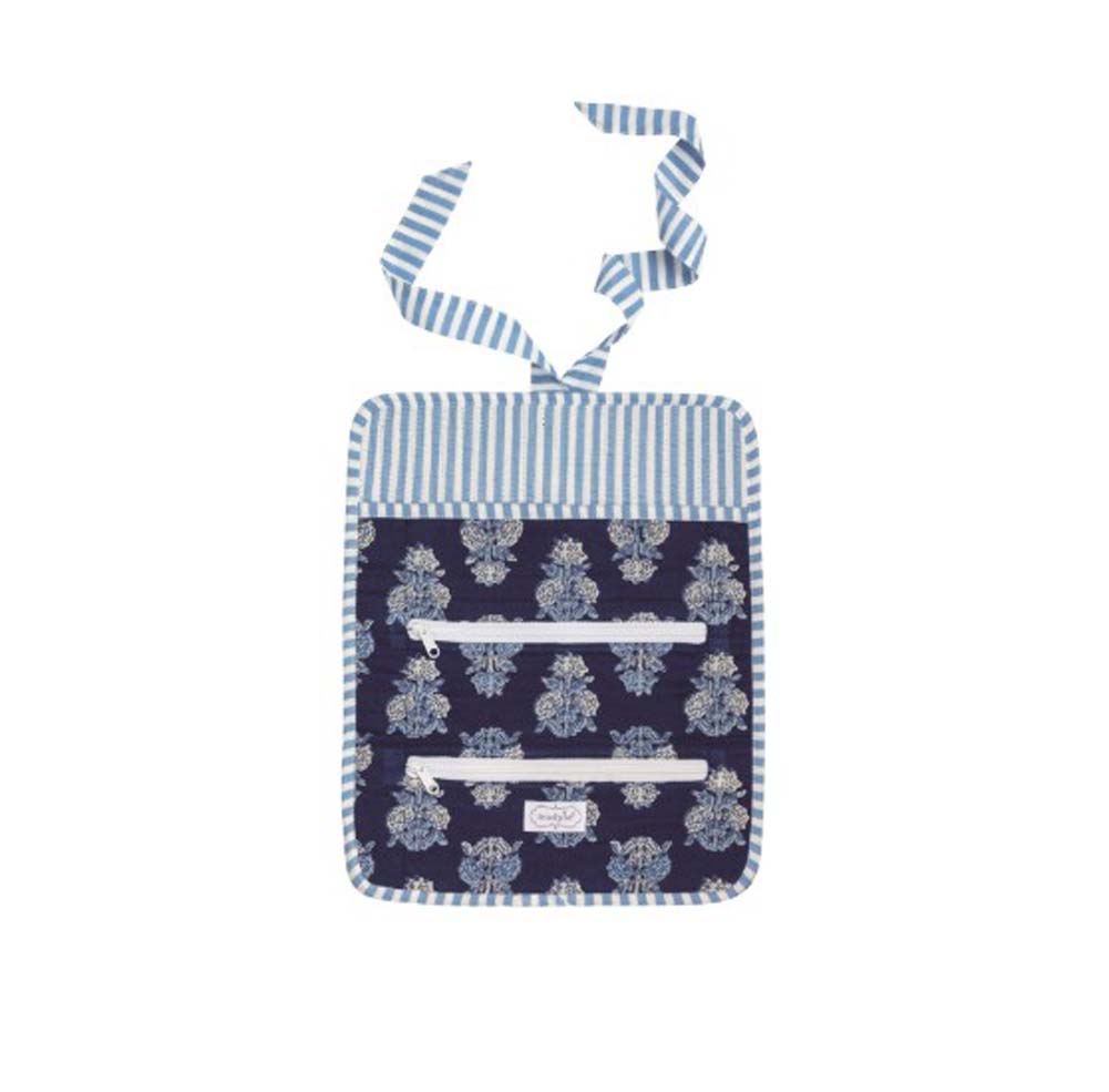 Navy Block Print Jewelry Roll by Mud Pie