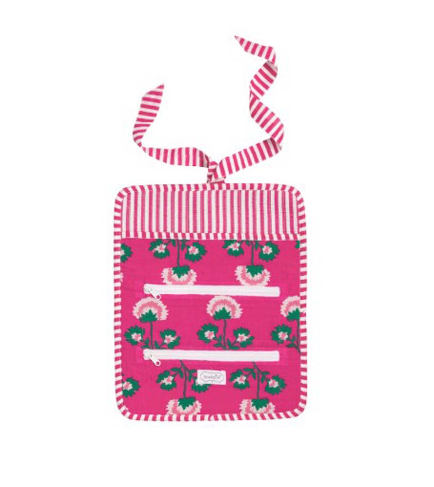 Pink Block Print Jewelry Roll by Mud Pie