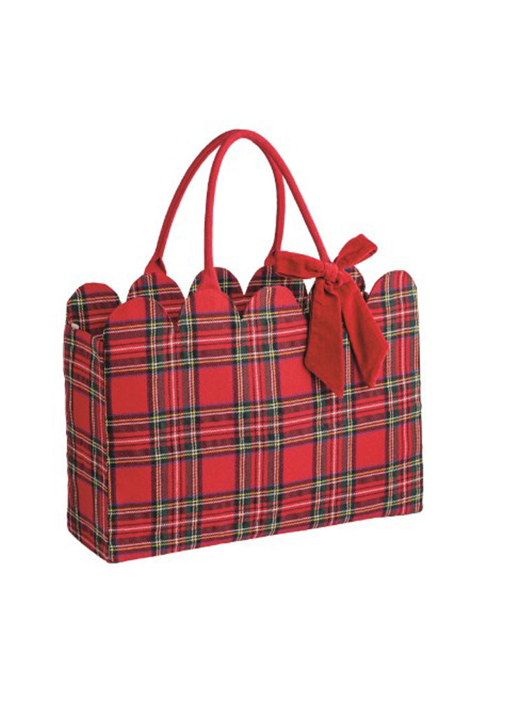 Tartan Scalloped Tote Red by Mud Pie