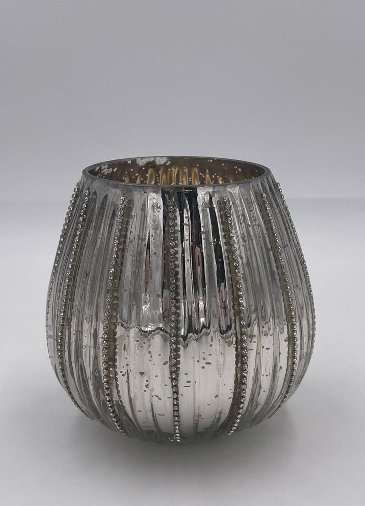 Large Jeweled Silver Mercury Glass Candleholder by Twos Company