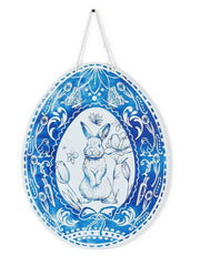 Blue and White Egg with Bunny Motif Door Hanger by Twos Company