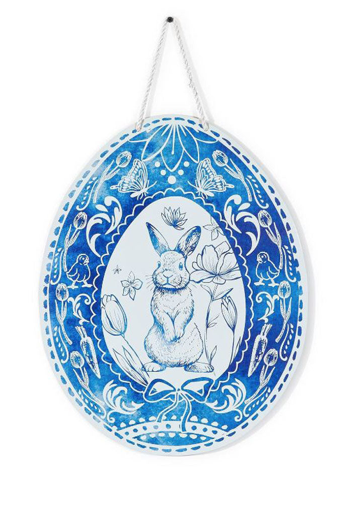 Blue and White Egg with Bunny Motif Door Hanger by Twos Company