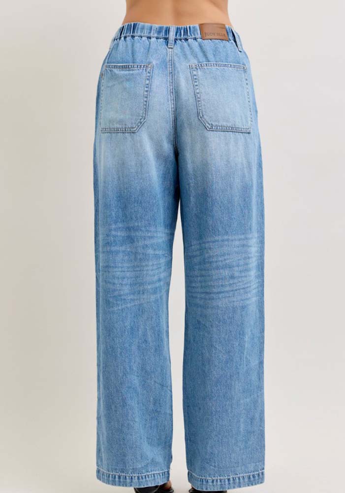 Plus HW Featherweight Baggy Elastic Waistband Jeans by Judy Blue