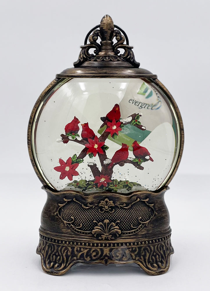 LED Antique Water Globe with Cardinals on Branches by Evergreen