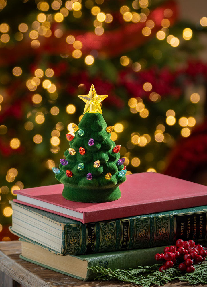 5'' LED Flocked Ceramic Christmas Tree Table Décor by Evergreen