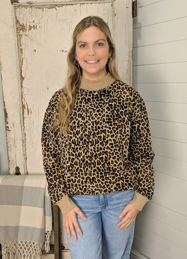 Leopard Mock Neck Sweatshirt by Southern Grace