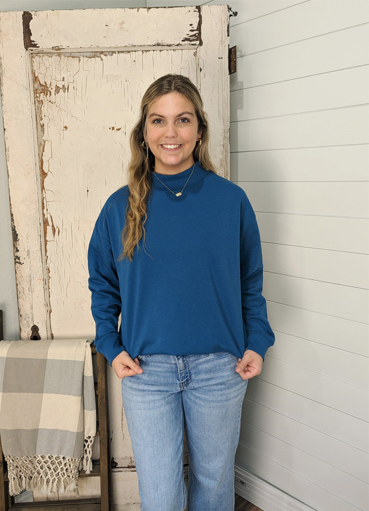 Mock Neck Sweatshirt in Navy by Southern Grace