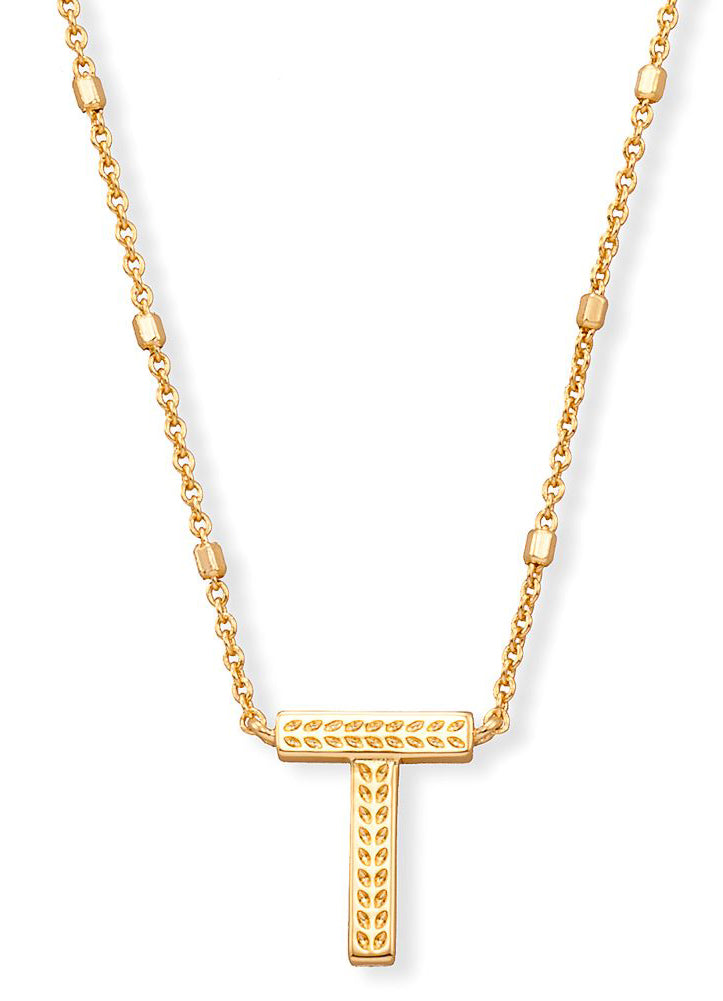 Letter T Pendant Necklace Gold Metal by Kendra Scott