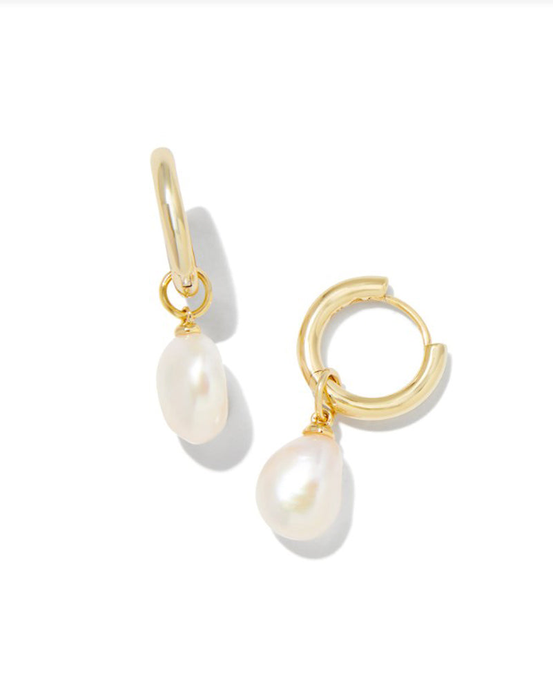 Willa Pearl Huggie Earring Gold White Pearl by Kendra Scott