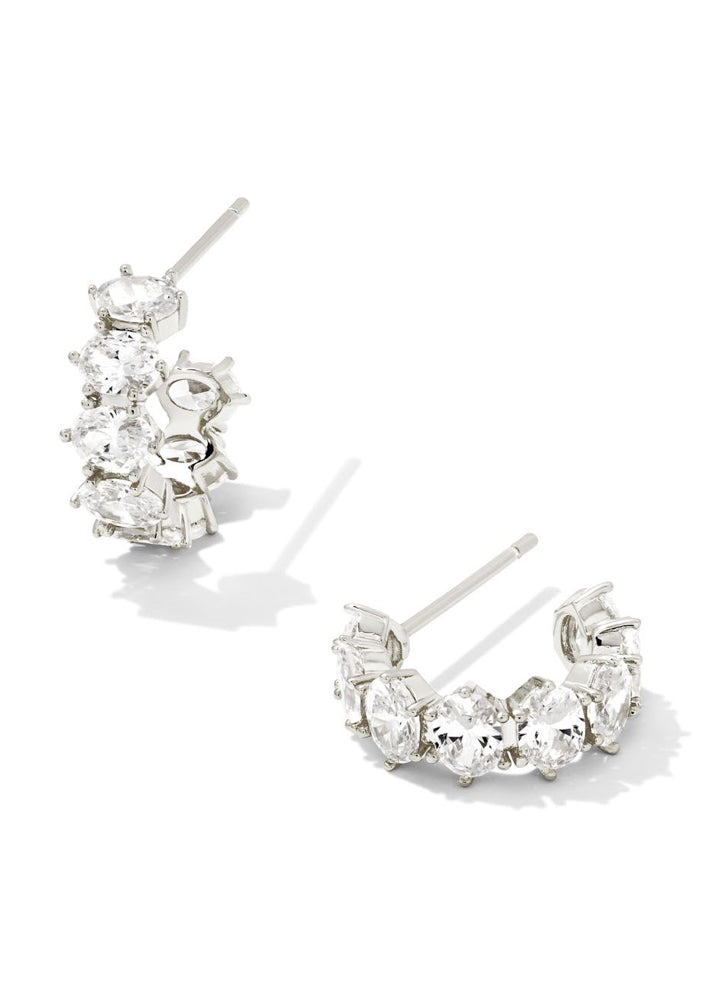 Cailin Crstl Huggie Ear Rhod Metal White by Kendra Scott