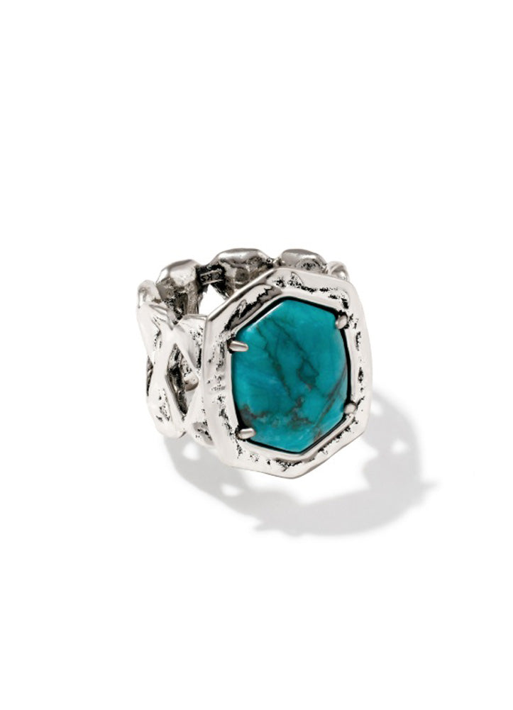 Tiger Striped Daphne Cocktail Ring in Vintage Silver Blue Marble By Kendra Scott