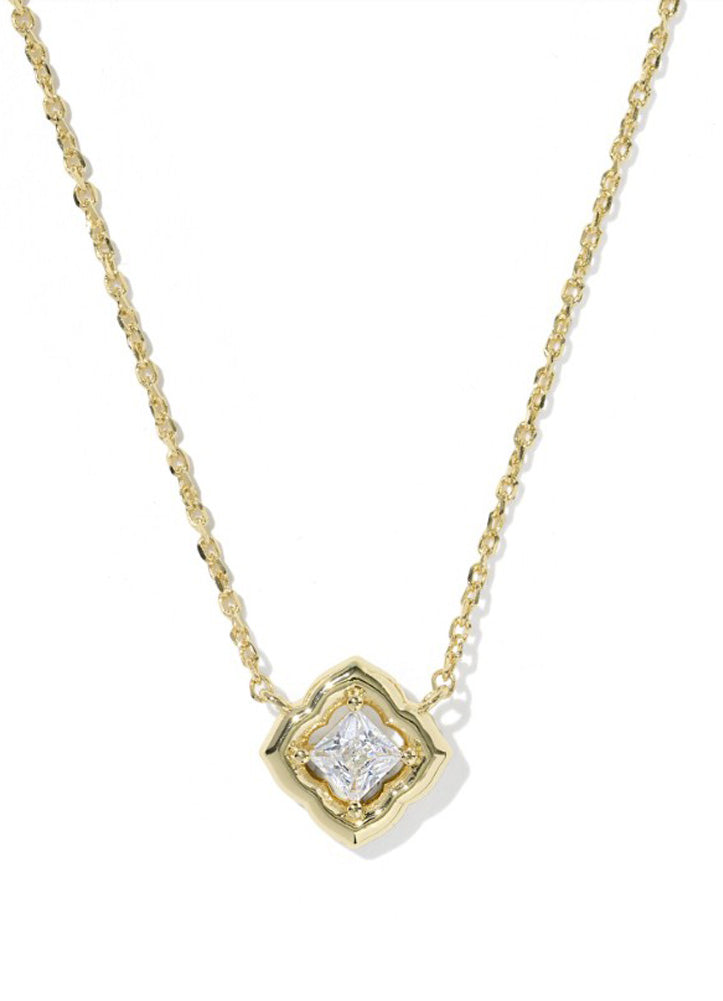 Mallory Crystal Pendant Necklace Gold Metal White CZ by Kendra Scott
