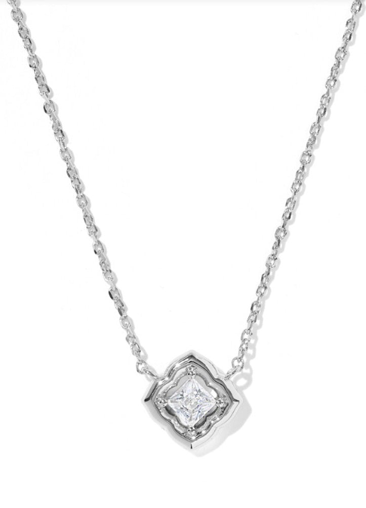 Mallory Crystal Pendant Necklace Rhod Metal White CZ by Kendra Scott