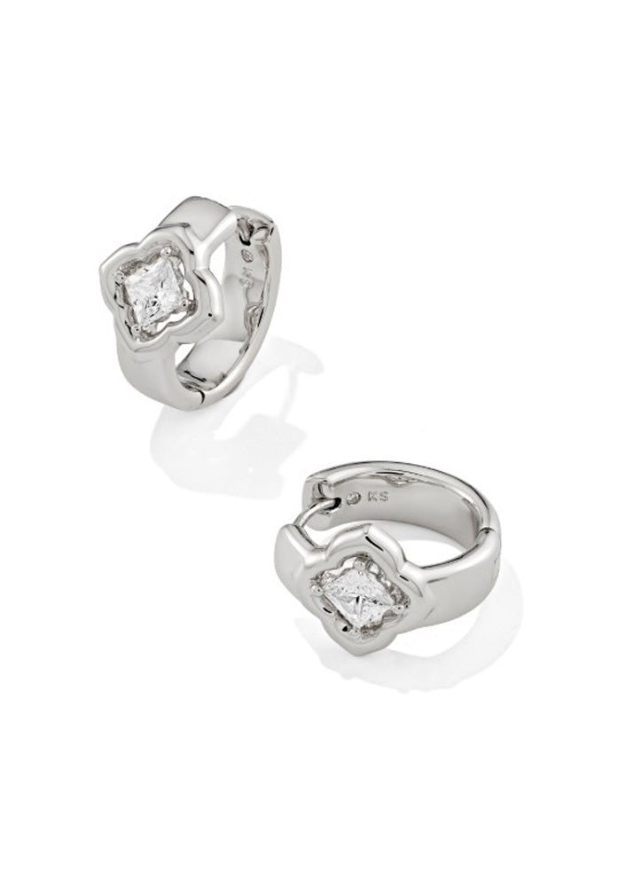 Mallory Crystal Huggie Earring Rhod Metal White CZ by Kendra Scott