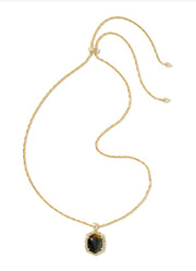 Tiger Striped Daphne Small Long Gold Dark Brown Hawks Eye Pendant Necklace by Kendra Scott