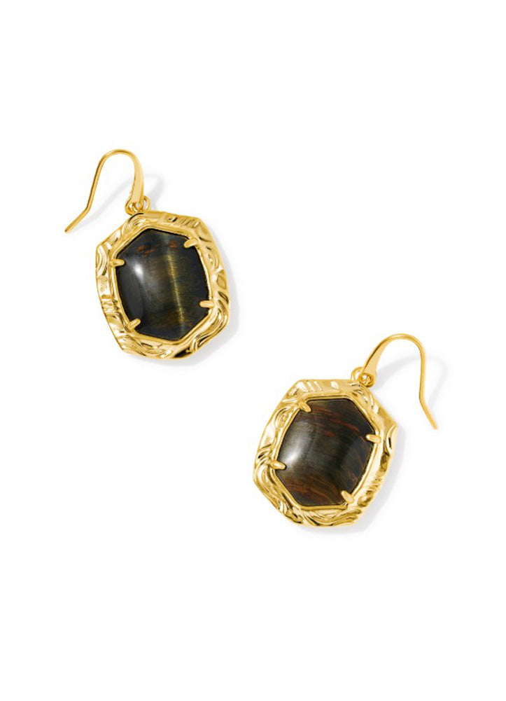 Tiger Striped Daphne Drop Earring Gold Dark Brown Hawks Eye by Kendra Scott