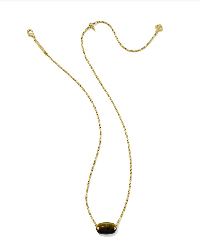 Elisa Riveted Pendant Gold Necklace in Dark Brown Hawkseye by Kendra Scott