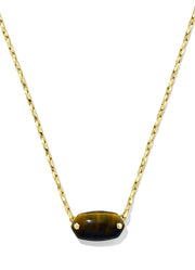Elisa Riveted Pendant Gold Necklace in Dark Brown Hawkseye by Kendra Scott