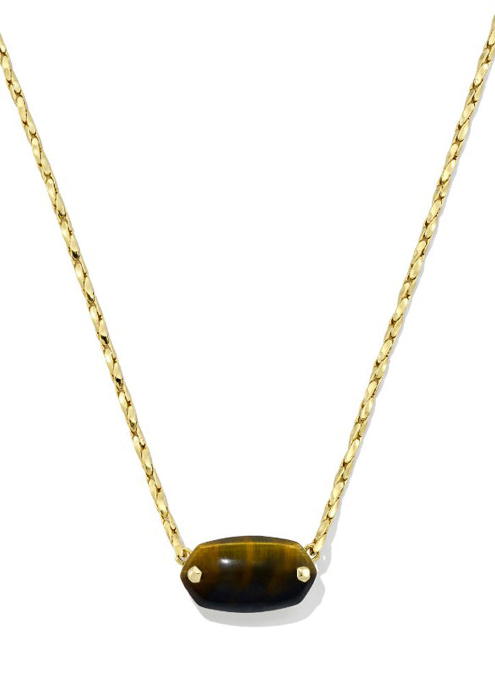 Elisa Riveted Pendant Gold Necklace in Dark Brown Hawkseye by Kendra Scott
