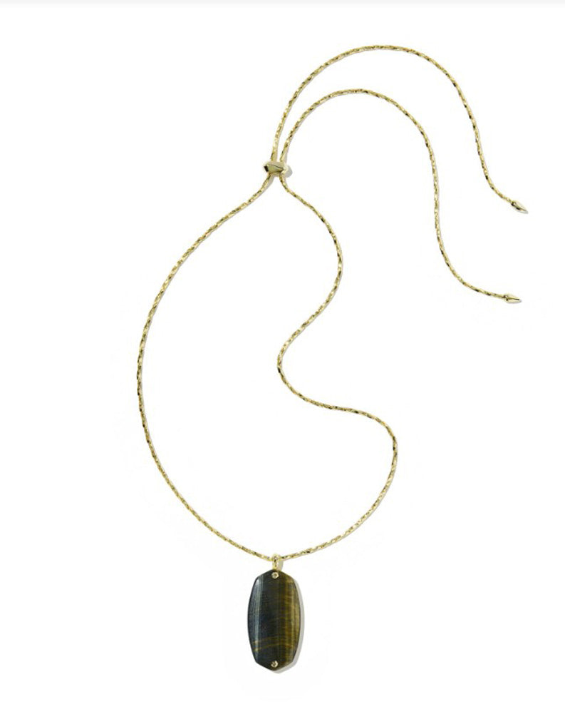 Danielle Riveted Long Pendant Gold Necklace in Dark Brown Hawkseye by Kendra Scott