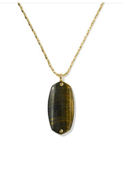 Danielle Riveted Long Pendant Gold Necklace in Dark Brown Hawkseye by Kendra Scott
