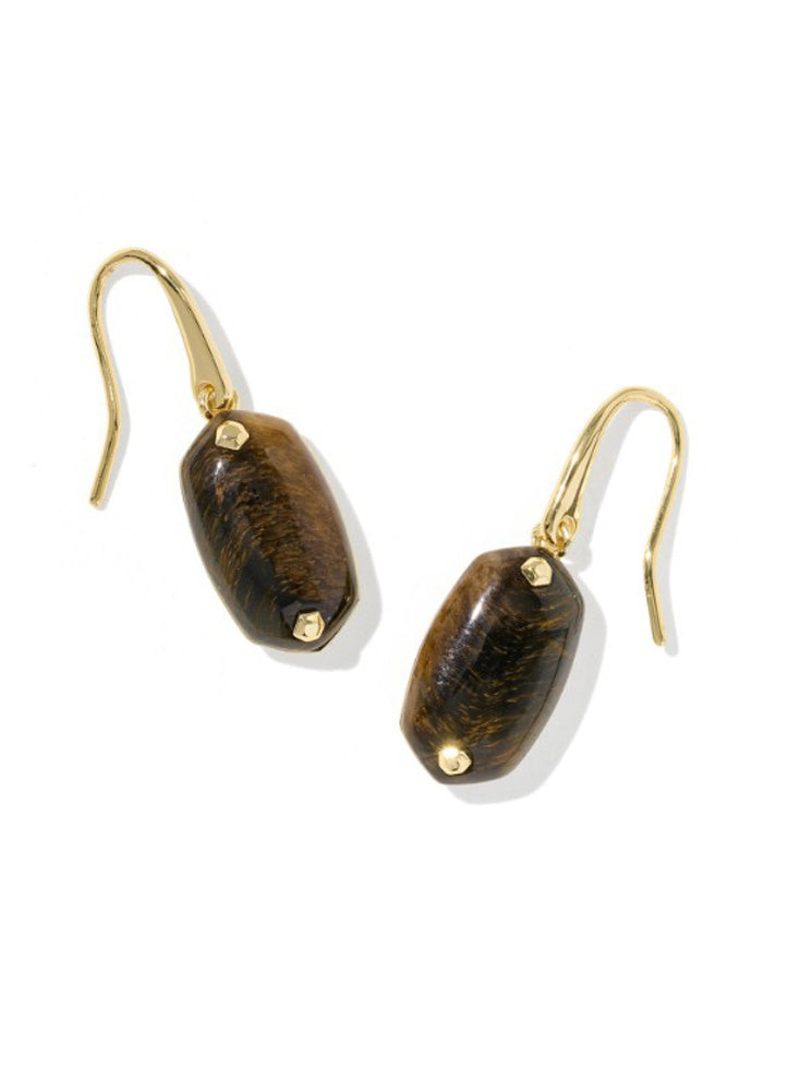 Lee Riveted Drop Earrings in Gold Dark Brown Hawkseye By Kendra Scott