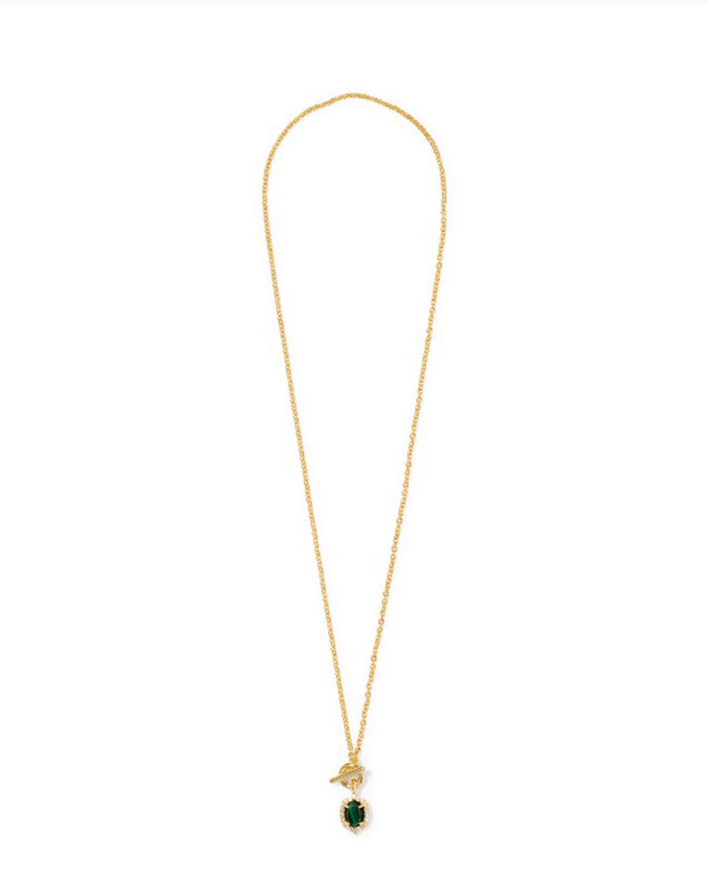 Daphne Crystal Frame Toggle Necklace in Gold Green Malachite by Kendra Scott