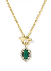 Daphne Crystal Frame Toggle Necklace in Gold Green Malachite by Kendra Scott