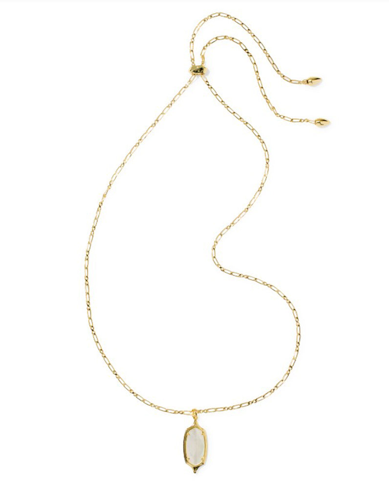 Dani Stepped Frame Long Pendant Necklace in Gold Ivory Mother of Pearl by Kendra Scott