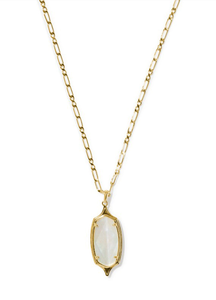 Dani Stepped Frame Long Pendant Necklace in Gold Ivory Mother of Pearl by Kendra Scott