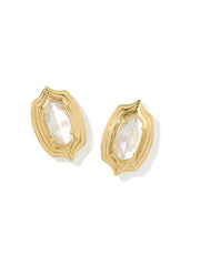 Ellie Stepped Frame Stud Earrings in Gold Ivory Mother of Pearl by Kendra Scott