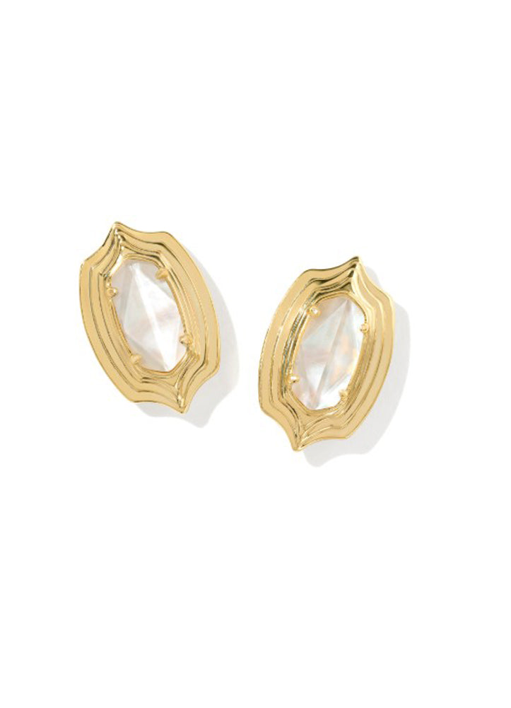 Ellie Stepped Frame Stud Earrings in Gold Ivory Mother of Pearl by Kendra Scott
