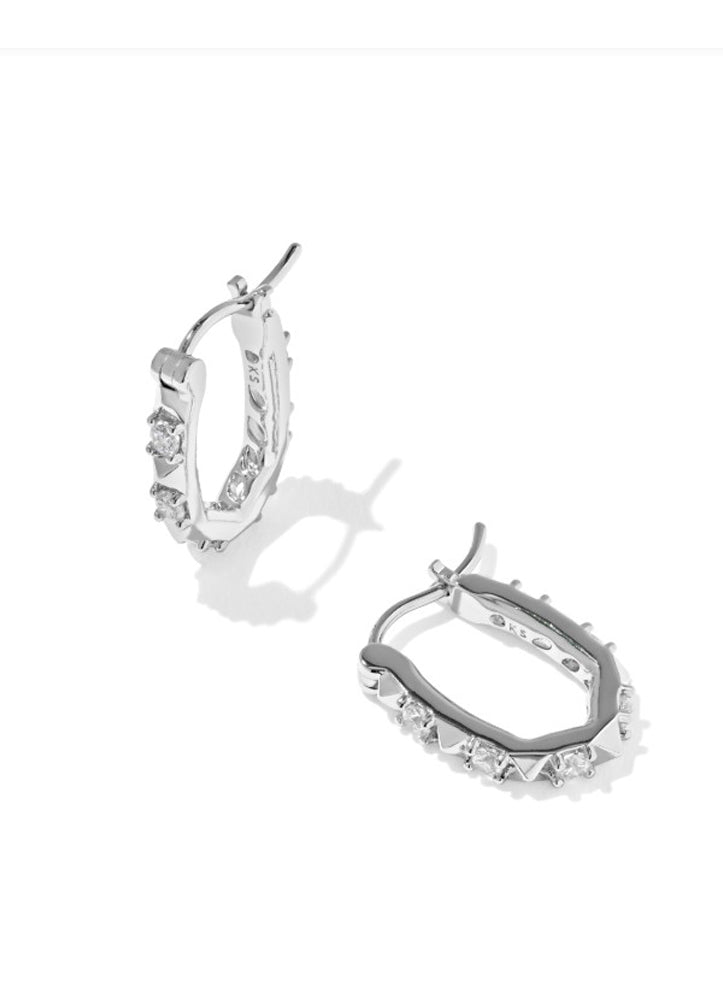 Fate Huggie Earrings in Silver White CZ by Kendra Scott