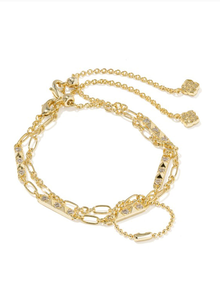Fate Set of 2 Delicate Chain Bracelets in Gold White CZ by Kendra Scott