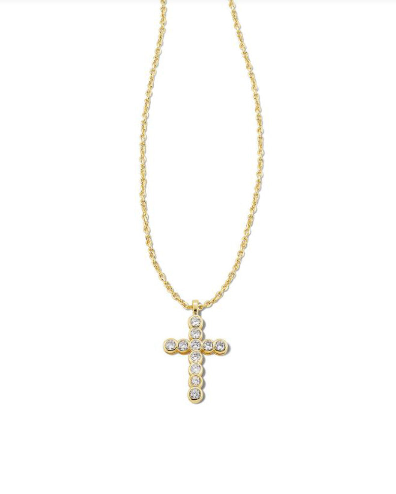 Cross Crystal Pendant Necklace Gold White Crystal by Kendra Scott