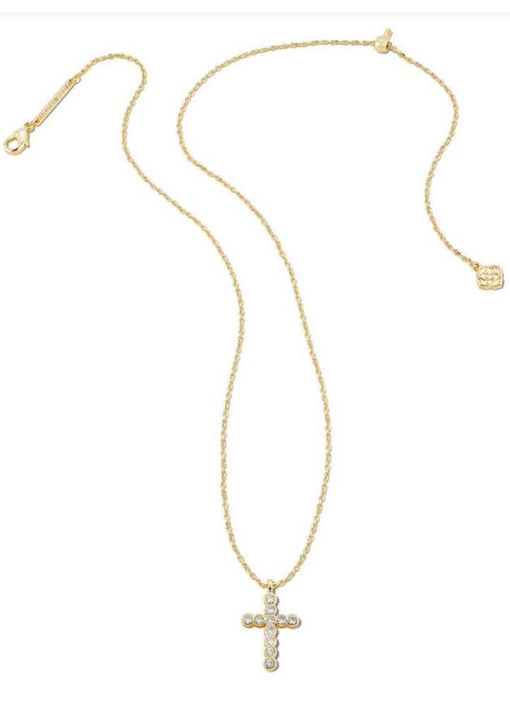 Cross Crystal Pendant Necklace Gold White Crystal by Kendra Scott