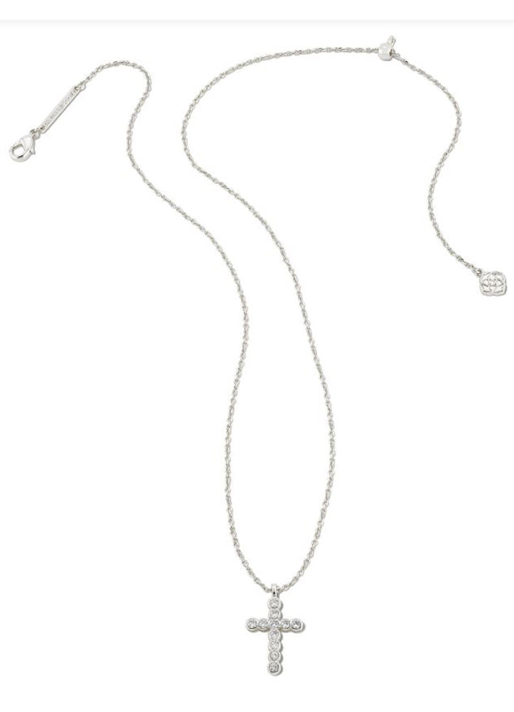 Cross Crystal Pendant Necklace Rhod White Crystal by Kendra Scott