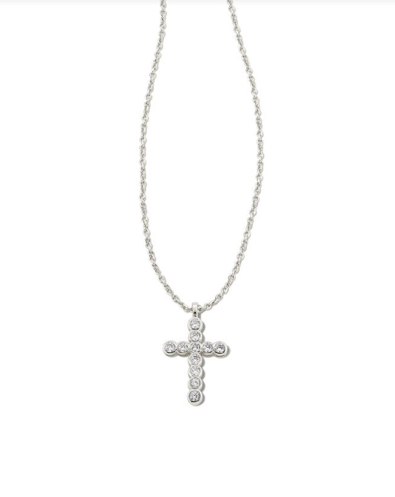 Cross Crystal Pendant Necklace Rhod White Crystal by Kendra Scott