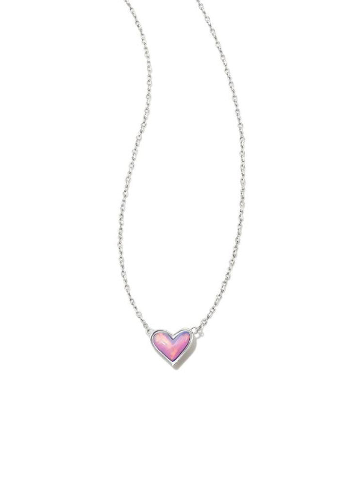 Framed Ari Heart Pendant Necklace Rhod Lilac Opalescent by Kendra Scott