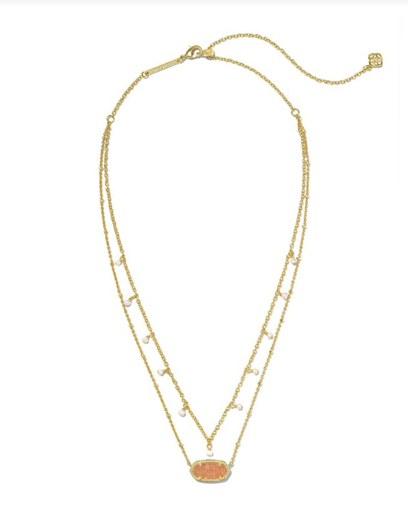 Elisa Pearl Multi Strand Necklace Gold Sand Drusy by Kendra Scott