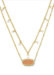 Elisa Pearl Multi Strand Necklace Gold Sand Drusy by Kendra Scott