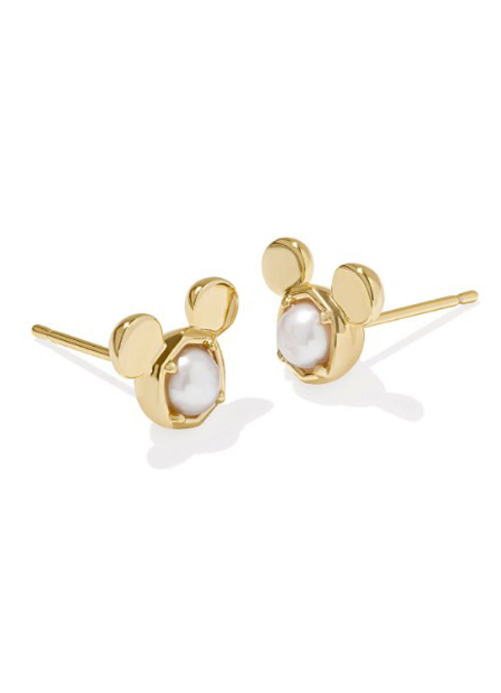 Mickey Mouse Stud Earrings Gold White Pearl by Kendra Scott