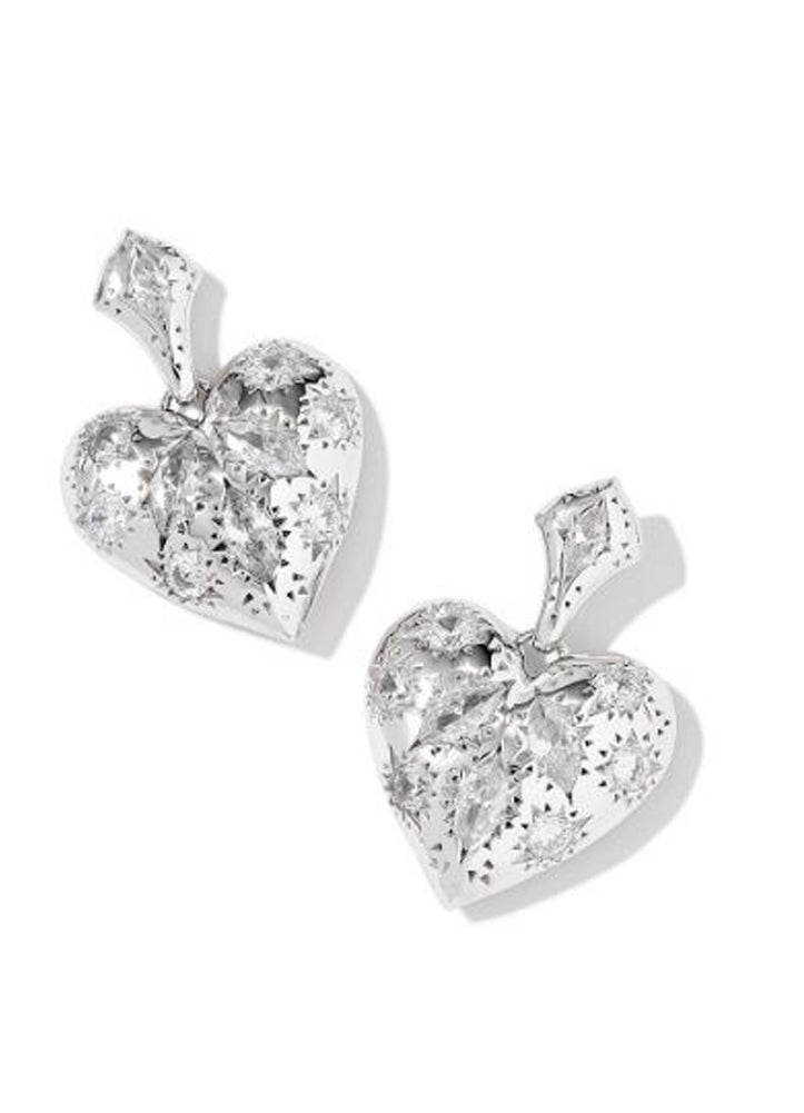 Holland Heart Drop Earring Rhod White Crystal by Kendra Scott