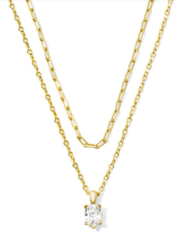 Cailin Multi Strand Necklace Gold White Crystal by Kendra Scott