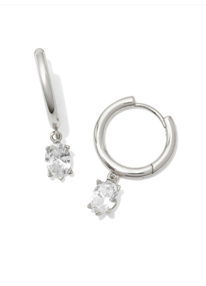 Cailin Single Stone Huggie Rhod White Crystal by Kendra Scott
